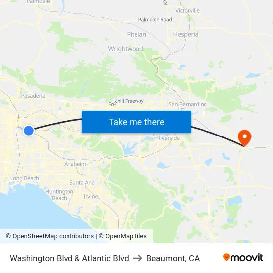 Washington Blvd & Atlantic Blvd to Beaumont, CA map