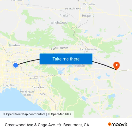 Greenwood Ave & Gage Ave to Beaumont, CA map