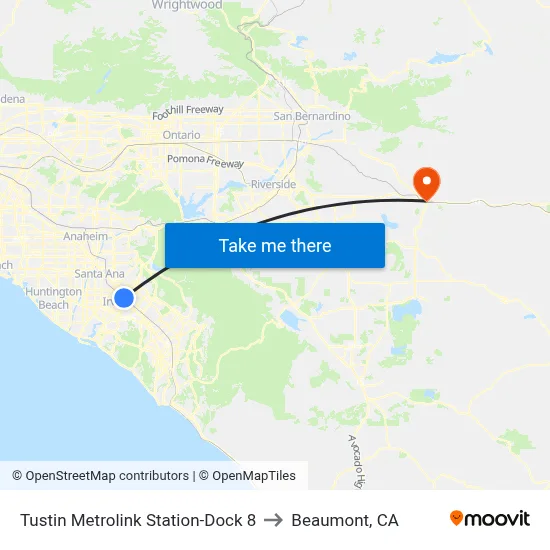 Tustin Metrolink Station-Dock 8 to Beaumont, CA map