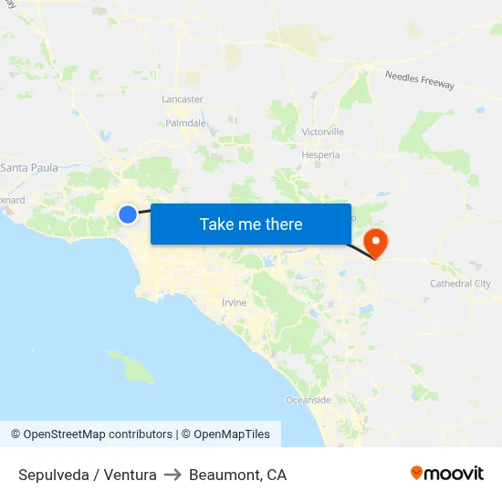 Sepulveda / Ventura to Beaumont, CA map