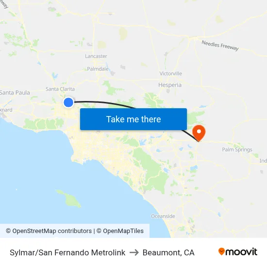 Sylmar/San Fernando Metrolink to Beaumont, CA map