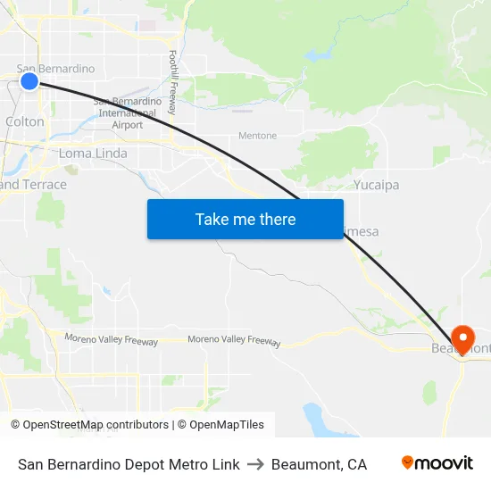 San Bernardino Depot Metro Link to Beaumont, CA map