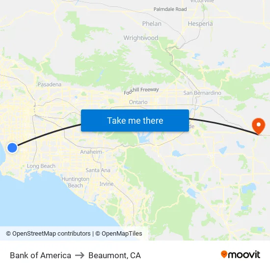 Bank of America to Beaumont, CA map