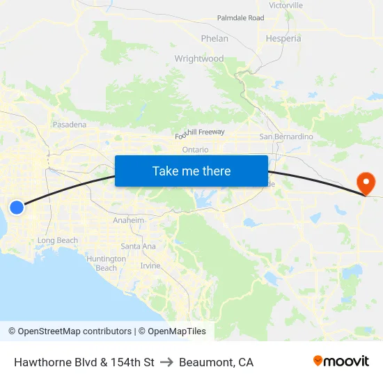 Hawthorne Blvd & 154th St to Beaumont, CA map