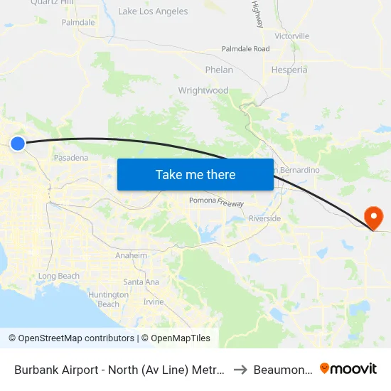 Burbank Airport - North to Beaumont, CA map