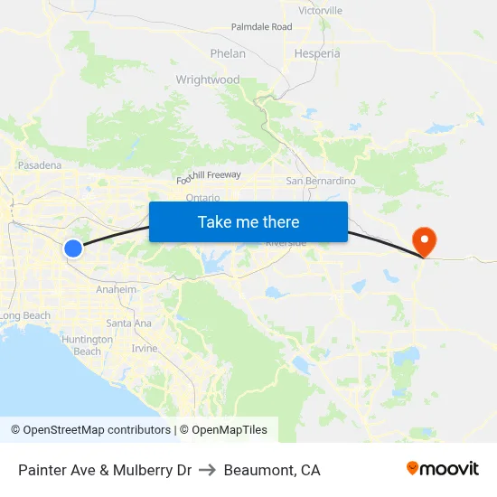 Painter Ave & Mulberry Dr to Beaumont, CA map