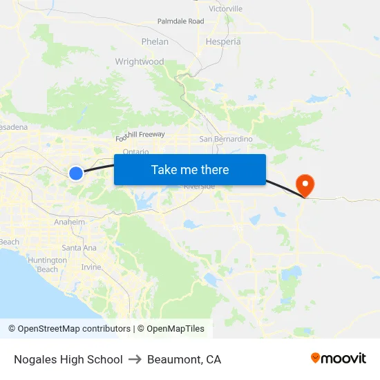 Nogales High School to Beaumont, CA map