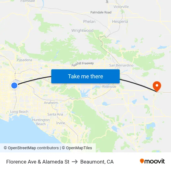 Florence Ave & Alameda St to Beaumont, CA map
