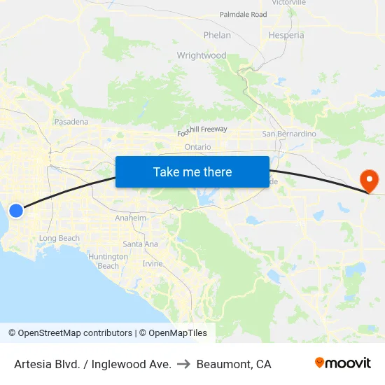 Artesia Blvd. / Inglewood Ave. to Beaumont, CA map