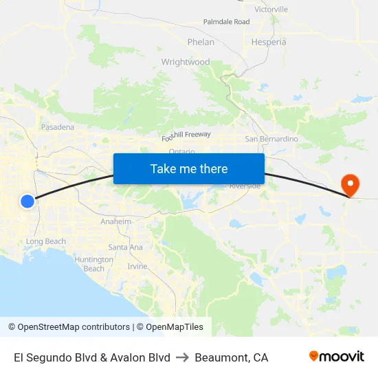 El Segundo Blvd & Avalon Blvd to Beaumont, CA map