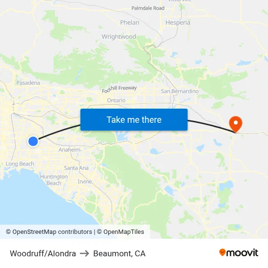 Woodruff/Alondra to Beaumont, CA map