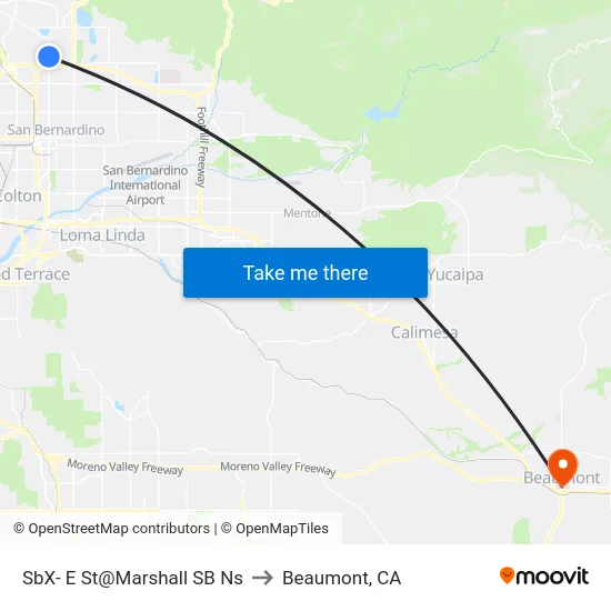 SbX- E St@Marshall SB Ns to Beaumont, CA map