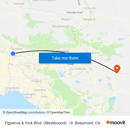 Figueroa & York Blvd. (Westbound) to Beaumont, CA map