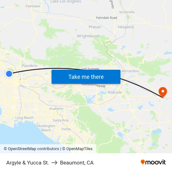 Argyle & Yucca St. to Beaumont, CA map
