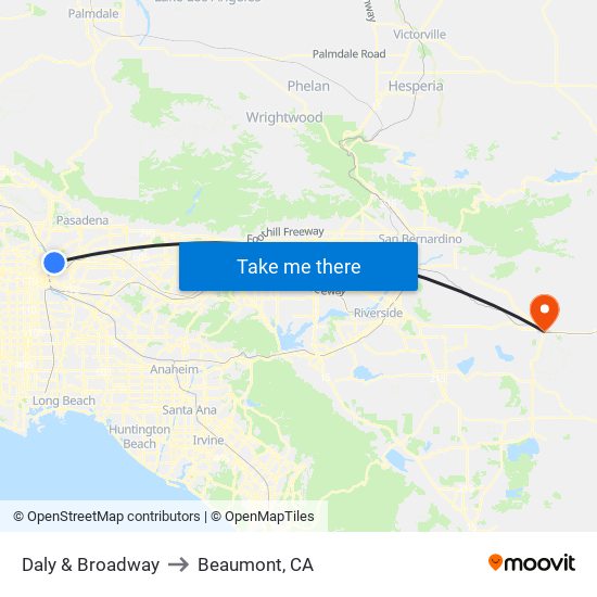 Daly & Broadway to Beaumont, CA map