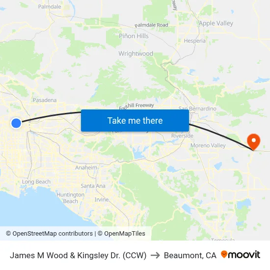 James M Wood & Kingsley Dr. (CCW) to Beaumont, CA map