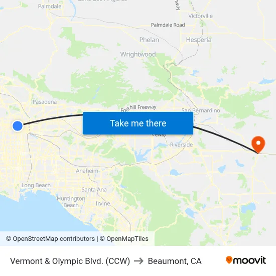 Vermont & Olympic Blvd. (CCW) to Beaumont, CA map