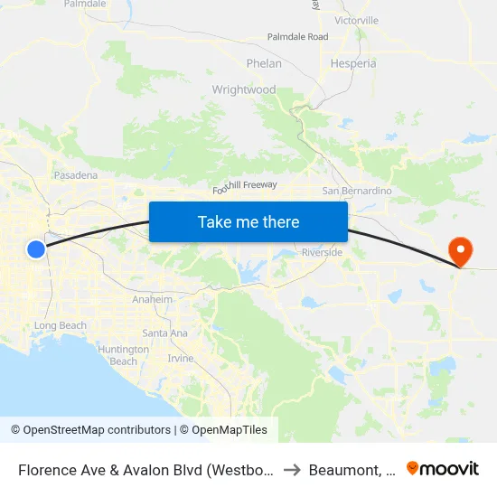 Florence Ave & Avalon Blvd (Westbound) to Beaumont, CA map