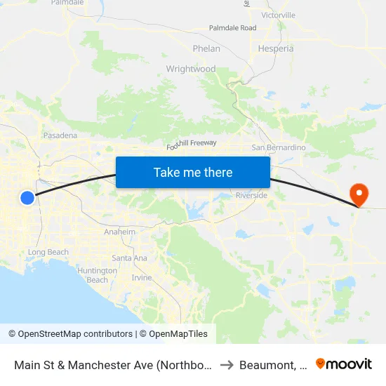 Main St & Manchester Ave (Northbound) to Beaumont, CA map