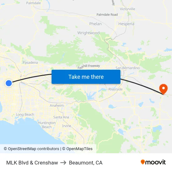 MLK Blvd & Crenshaw to Beaumont, CA map