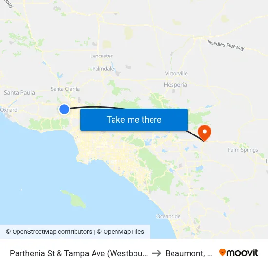 Parthenia St & Tampa Ave (Westbound) to Beaumont, CA map