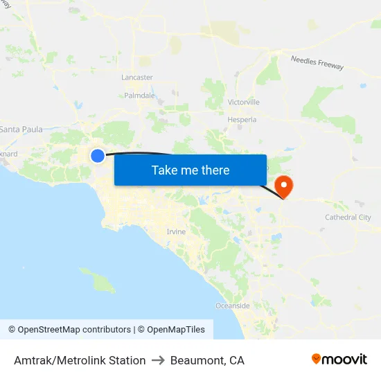 Amtrak/Metrolink Station to Beaumont, CA map