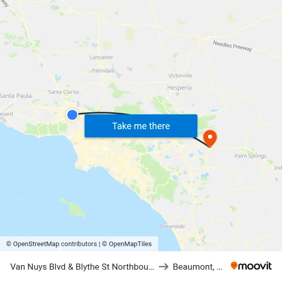 Van Nuys Blvd & Blythe St Northbound to Beaumont, CA map