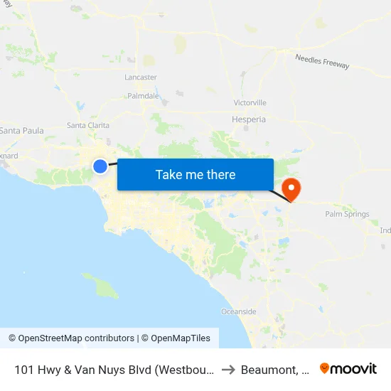 101 Hwy & Van Nuys Blvd (Westbound) to Beaumont, CA map