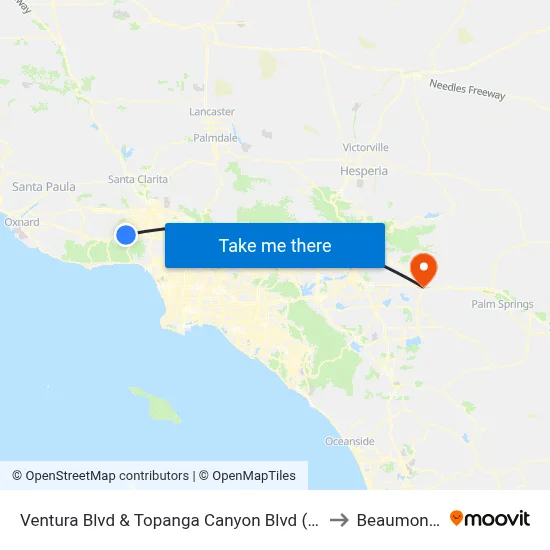 Ventura Blvd & Topanga Canyon Blvd (Westbound) to Beaumont, CA map