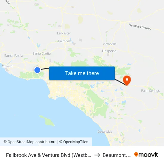 Fallbrook Ave & Ventura Blvd (Westbound) to Beaumont, CA map