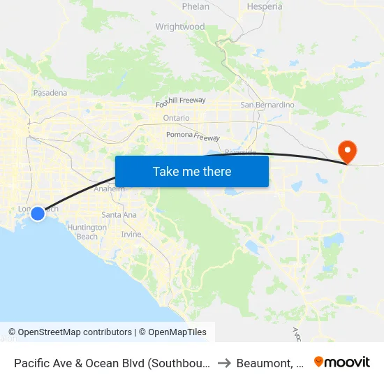 Pacific Ave & Ocean Blvd (Southbound) to Beaumont, CA map