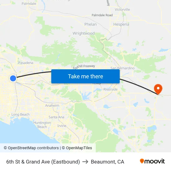 6th St & Grand Ave (Eastbound) to Beaumont, CA map