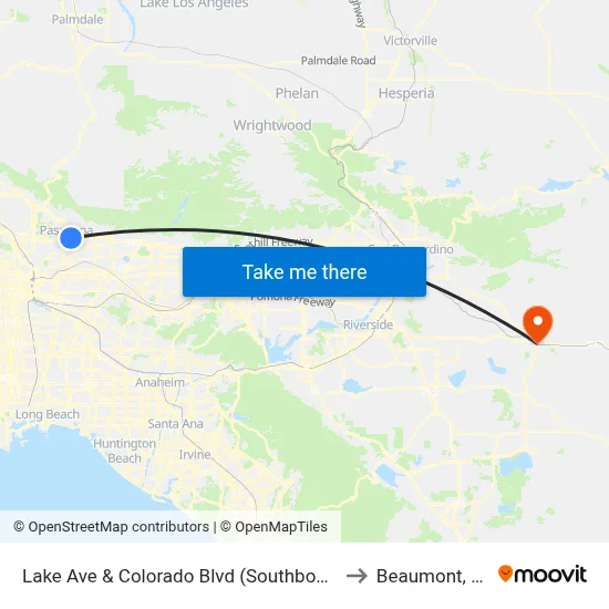 Lake Ave & Colorado Blvd (Southbound) to Beaumont, CA map