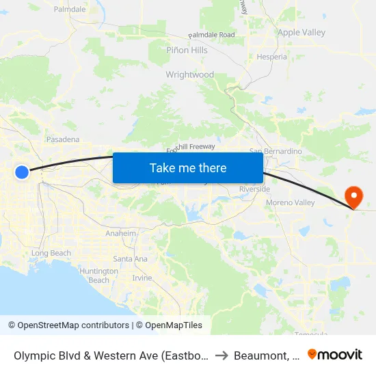 Olympic Blvd & Western Ave (Eastbound) to Beaumont, CA map