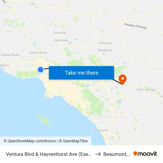 Ventura Blvd & Hayvenhurst Ave (Eastbound) to Beaumont, CA map