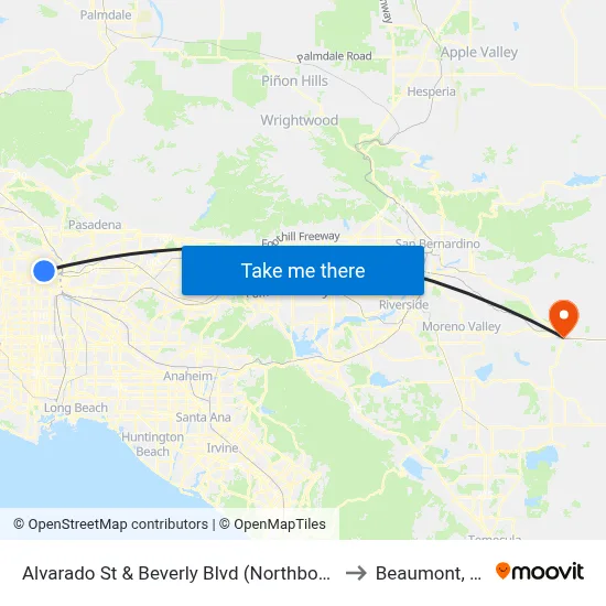 Alvarado St & Beverly Blvd (Northbound) to Beaumont, CA map
