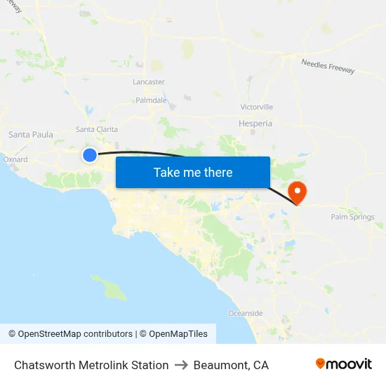 Chatsworth Metrolink Station to Beaumont, CA map