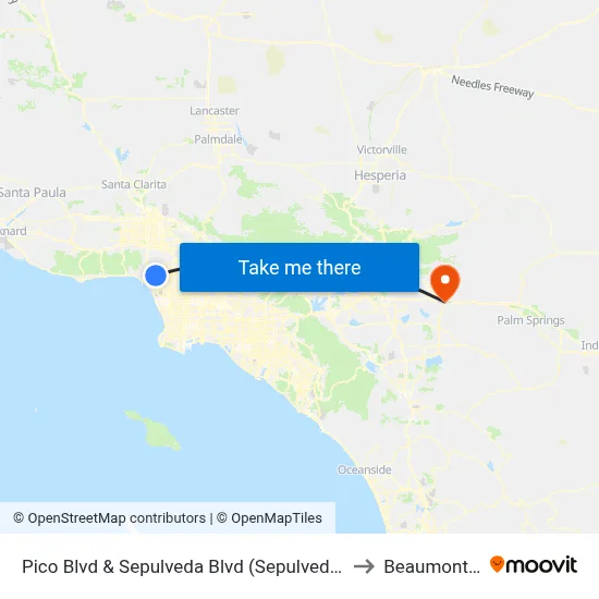Pico Blvd & Sepulveda Blvd (Sepulveda Station) to Beaumont, CA map