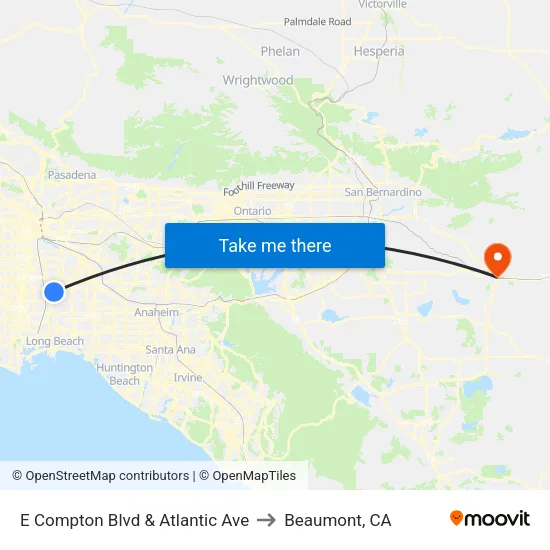 E Compton Blvd & Atlantic Ave to Beaumont, CA map