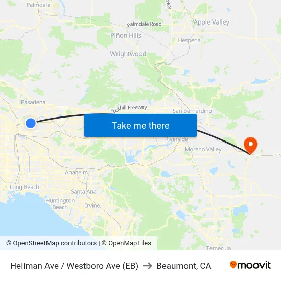 Hellman Ave / Westboro Ave (EB) to Beaumont, CA map