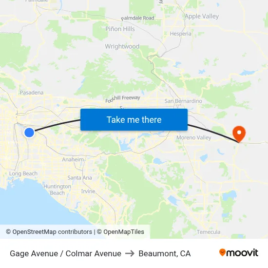 Gage Avenue / Colmar Avenue to Beaumont, CA map