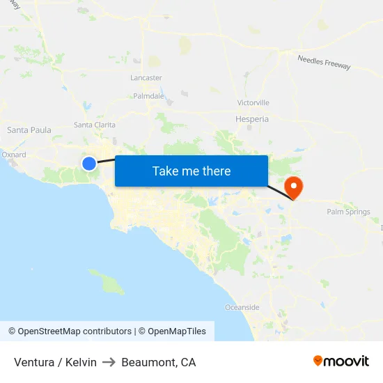 Ventura / Kelvin to Beaumont, CA map