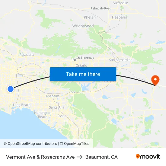 Vermont Ave & Rosecrans Ave to Beaumont, CA map