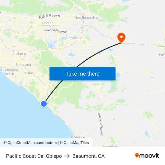 Pacific Coast-Del Obispo to Beaumont, CA map