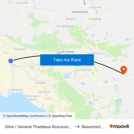 Olive / General Thaddeus Kosciuszko to Beaumont, CA map