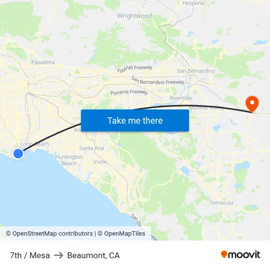 7th / Mesa to Beaumont, CA map