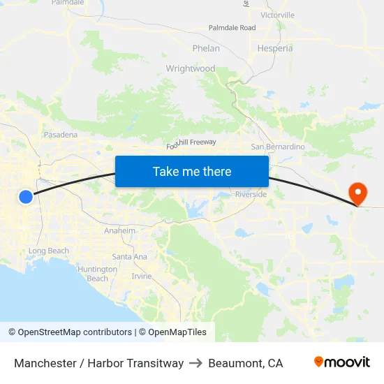 Manchester / Harbor Transitway to Beaumont, CA map