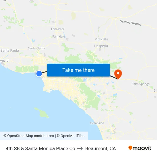 4th SB & Santa Monica Place Co to Beaumont, CA map