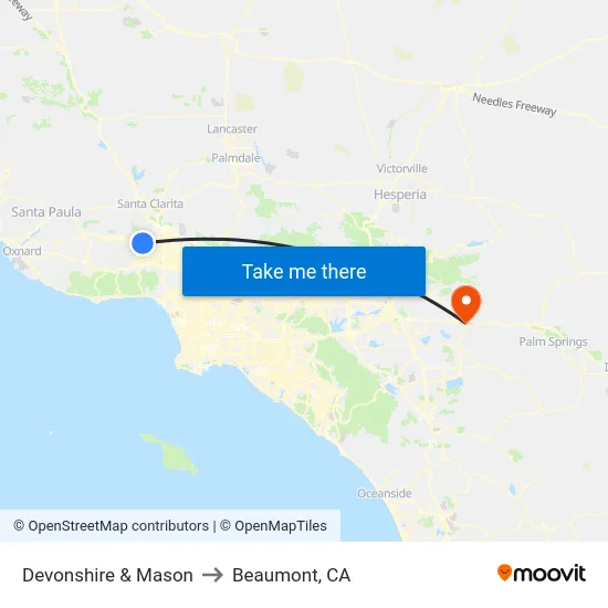 Devonshire & Mason to Beaumont, CA map