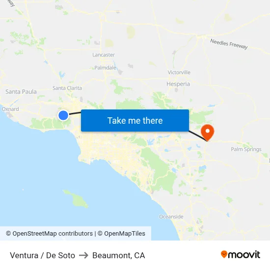 Ventura / De Soto to Beaumont, CA map